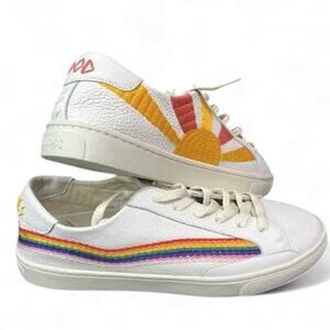 Soludos Good Vibes Rainbow Sun Embroidered Leather Sneakers Low Top Women’s 8